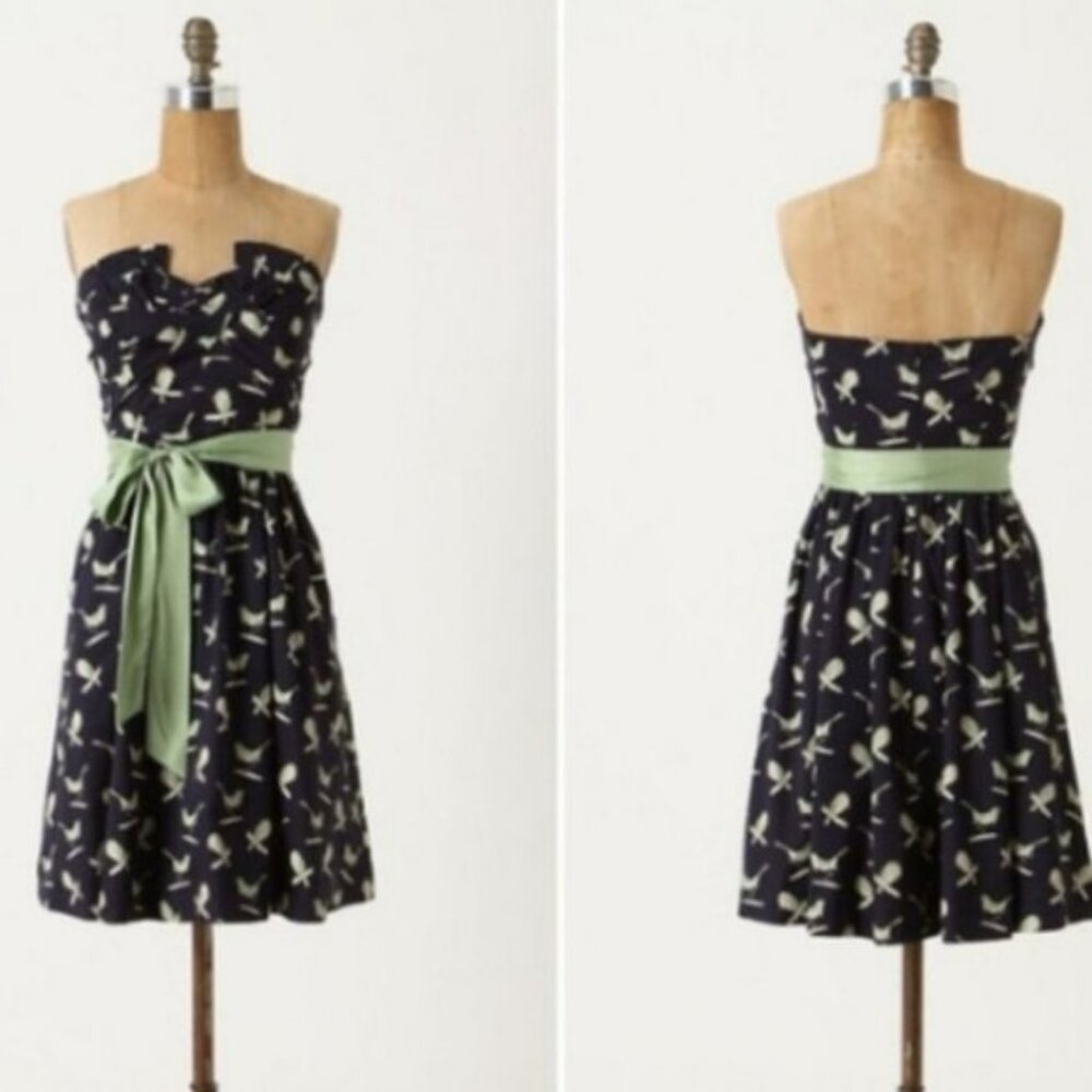 Anthropologie navy bird dress